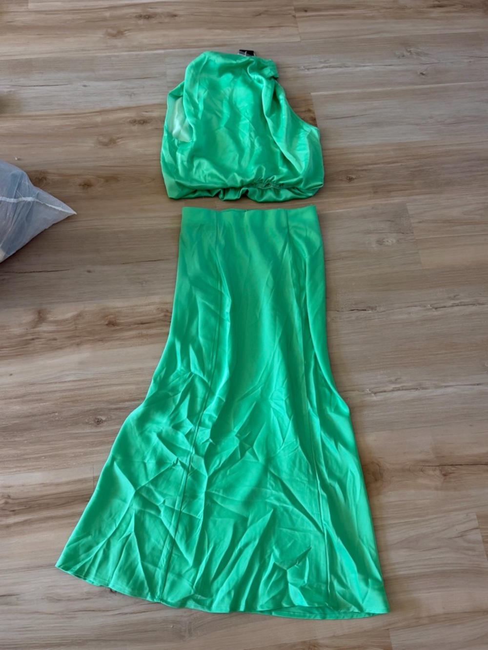Vibrant Green Two-Piece Satin Set